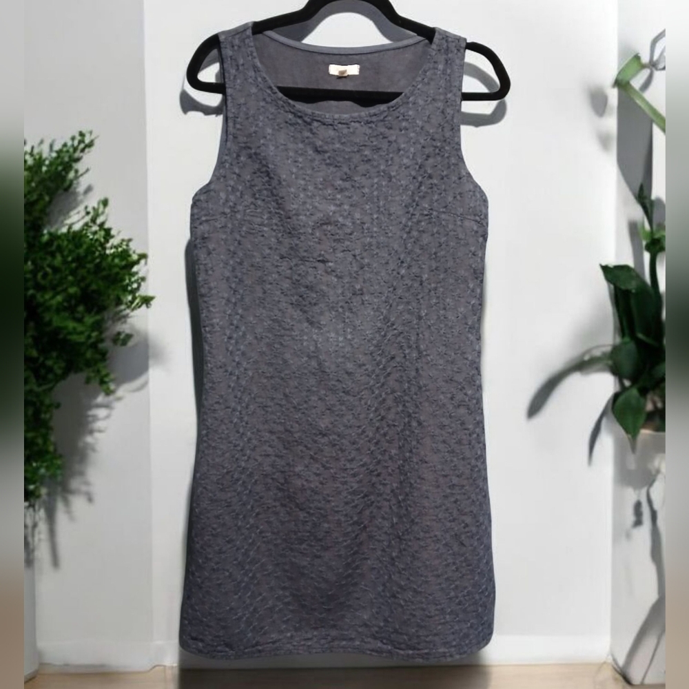 Lina Tomei 100% Linen Floral Textured Blue Knee Length Dress size Medium